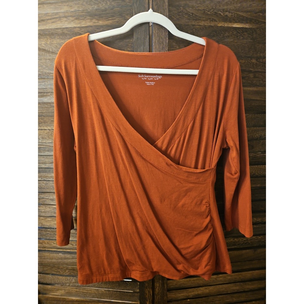 Soft Surroundings Burnt Orange Alyssa Knit Top Medium Petite #874